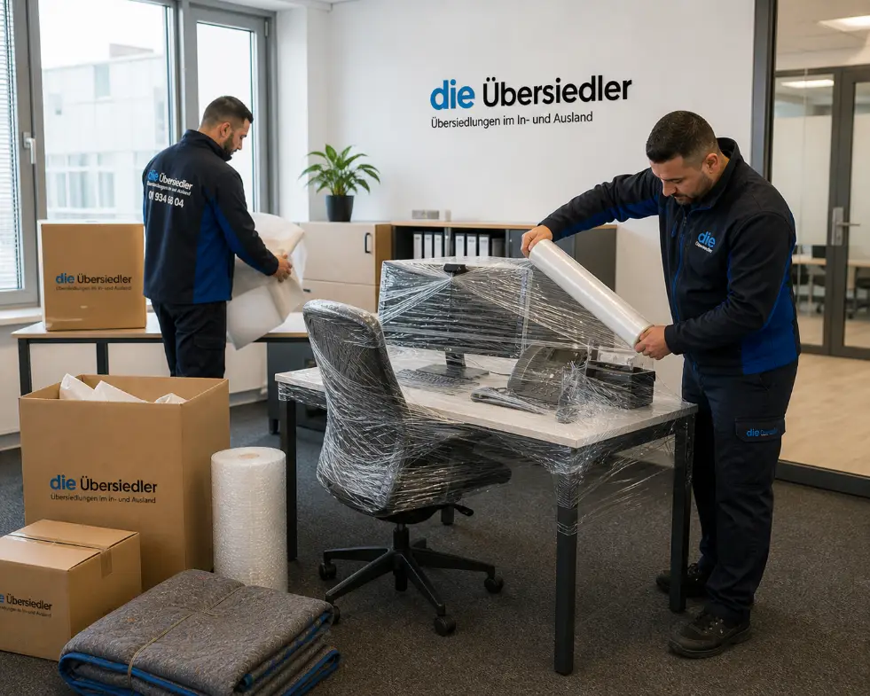 Firmenumzug — Büromöbel werden professionell verpackt